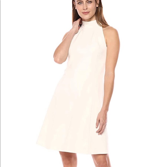 White Mock-Neck A-Line Mini Dress - Picture 2 of 14